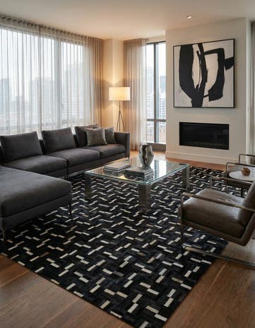 7' 9 x 9' 10 Cowhide Leather Rug