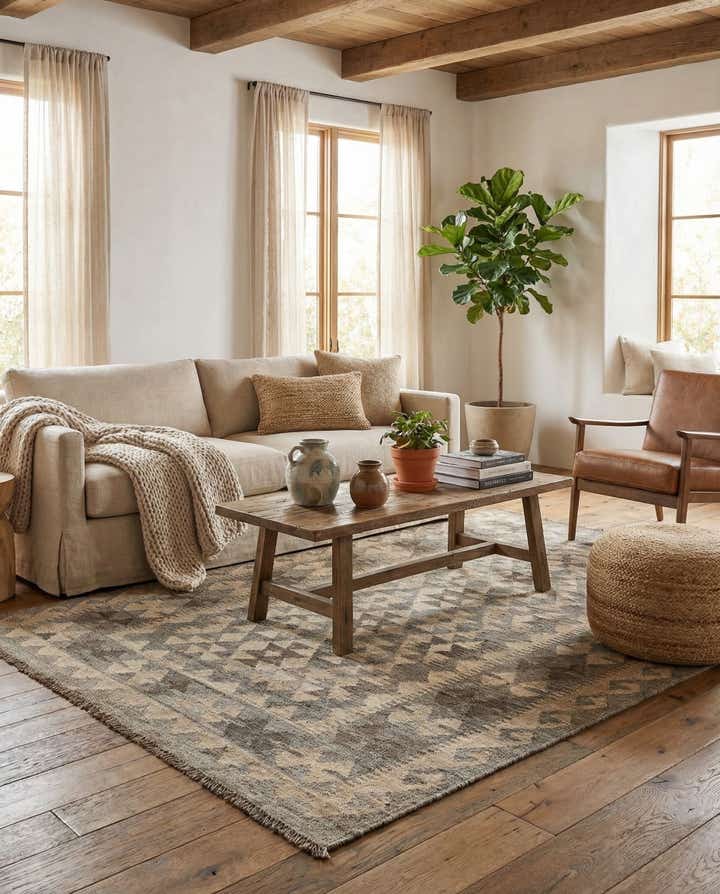 4' x 5' 11 Hand Woven Kilim Maymana Wool Rug