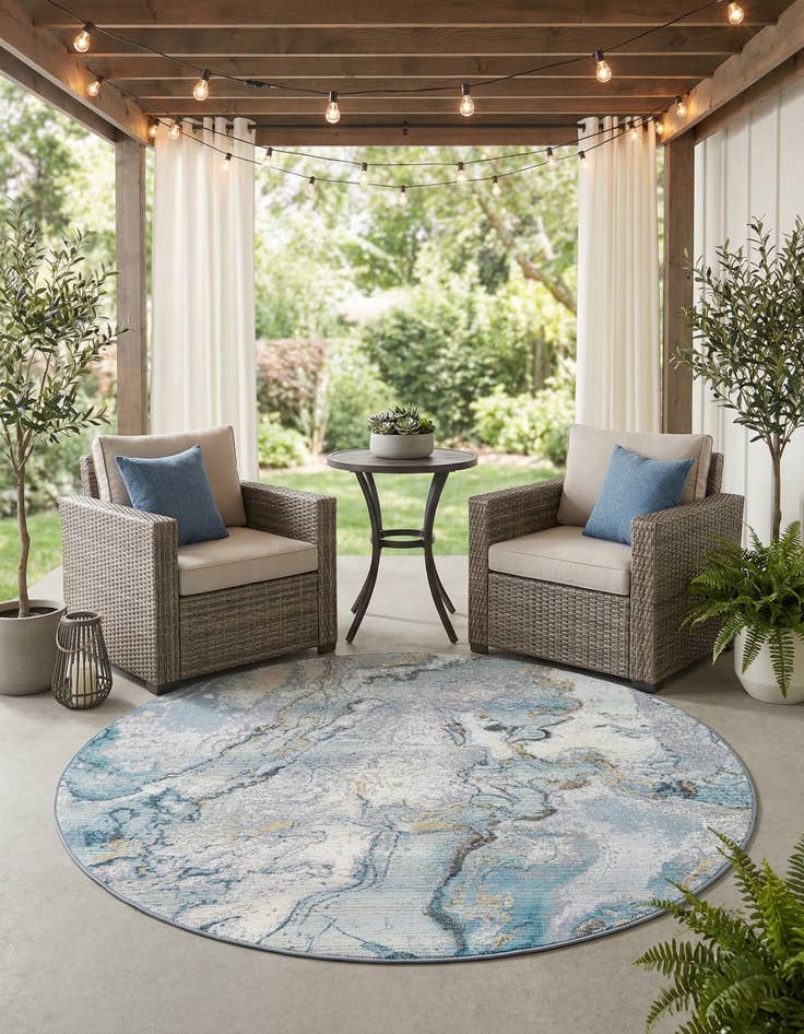 Detail image of 5' 3 x 5' 3  Washable Modern Indoor / Outdoor Round Rug