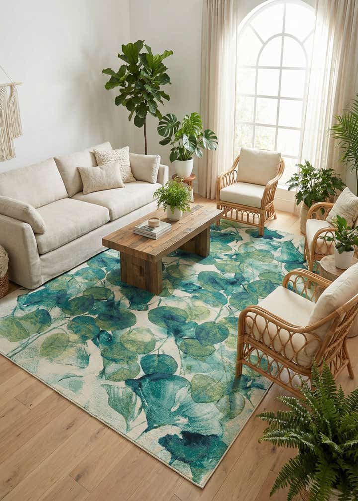 10' x 13' Easy-Clean Botanical Indoor / Outdoor Rug