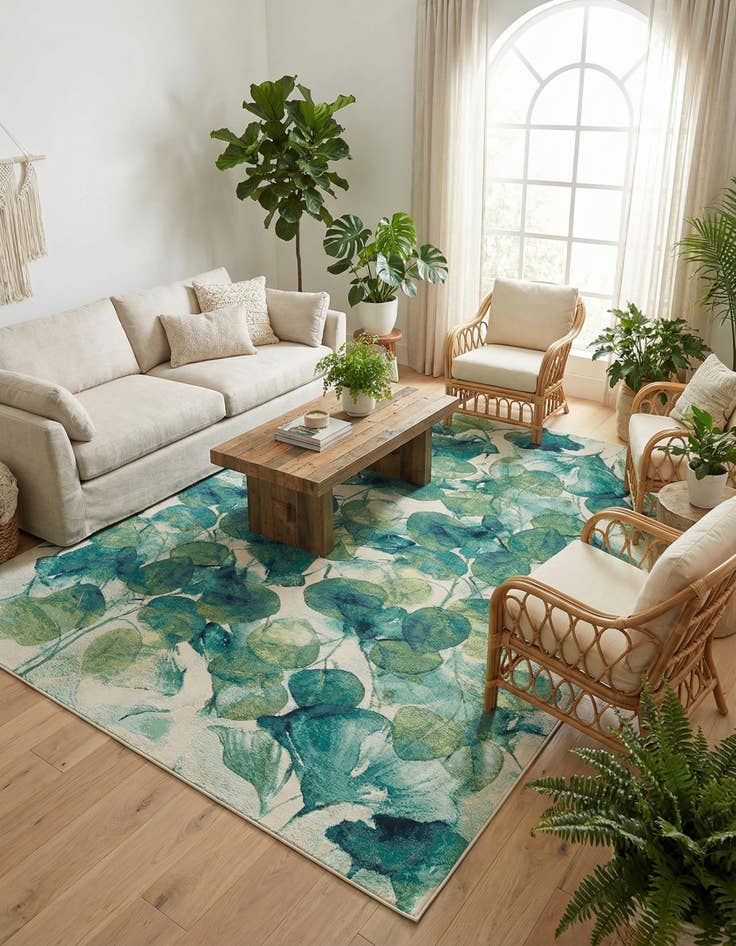 Detail image of 10' x 13'  Washable Botanical Indoor / Outdoor Rug