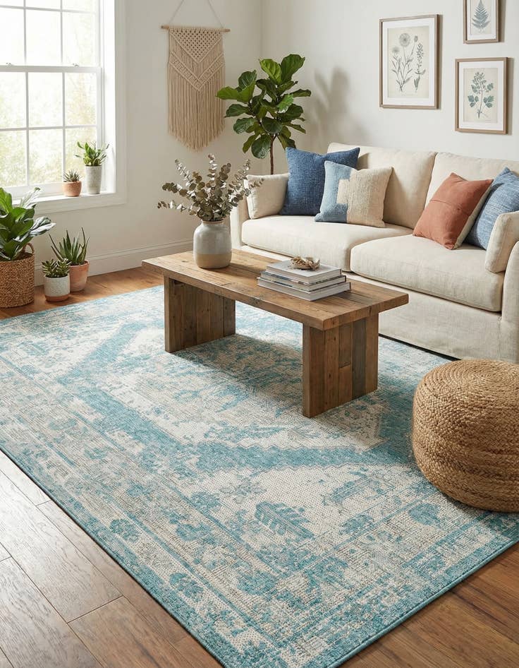 Detail image of 5' 3 x 8'  Washable Traditional Indoor / Outdoor Rug
