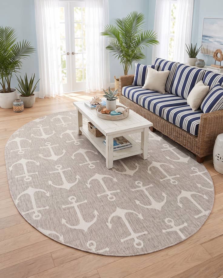 Detail image of 7' 10 x 10' Easy-Clean Coastal Indoor / Outdoor Oval Rug