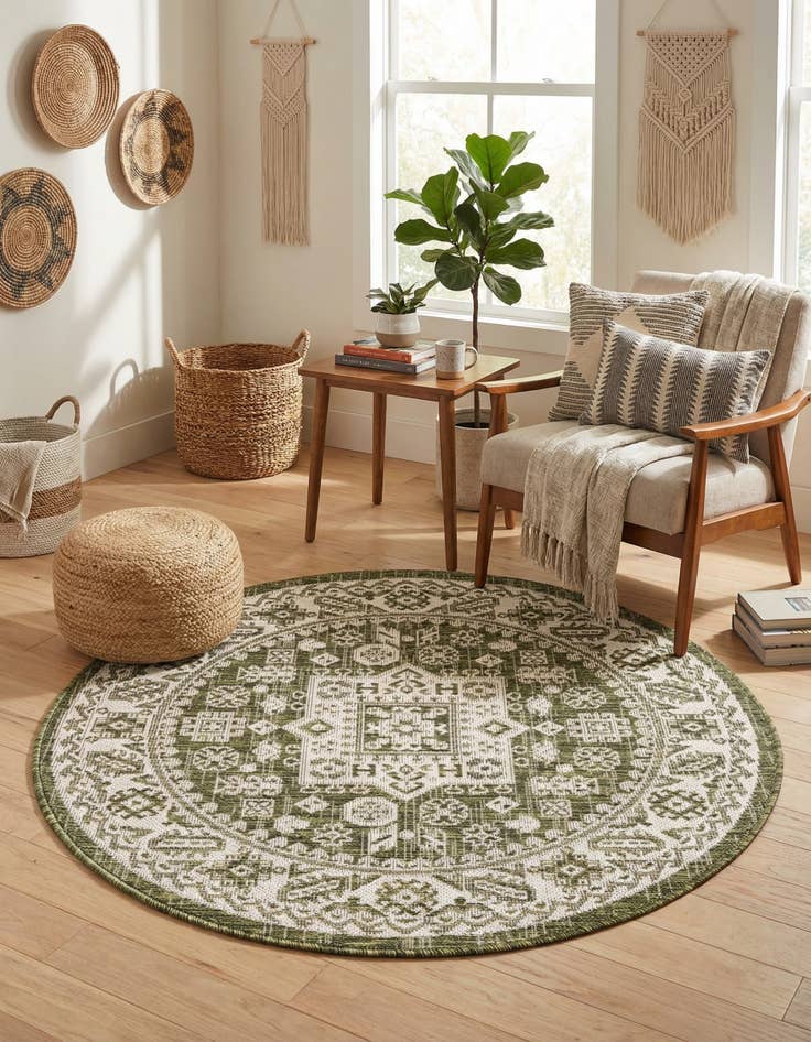 Detail image of 3' x 3'  Washable Aztec Indoor / Outdoor Round Rug