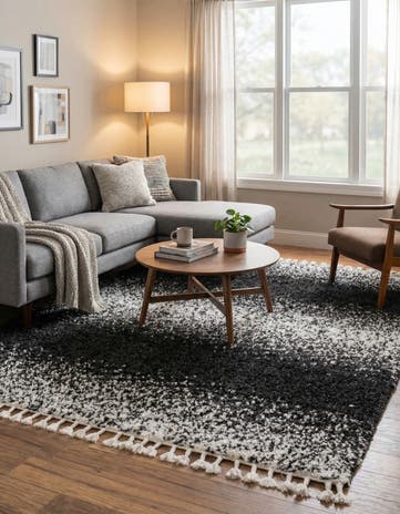 Black and White Athena Shag Square Rug