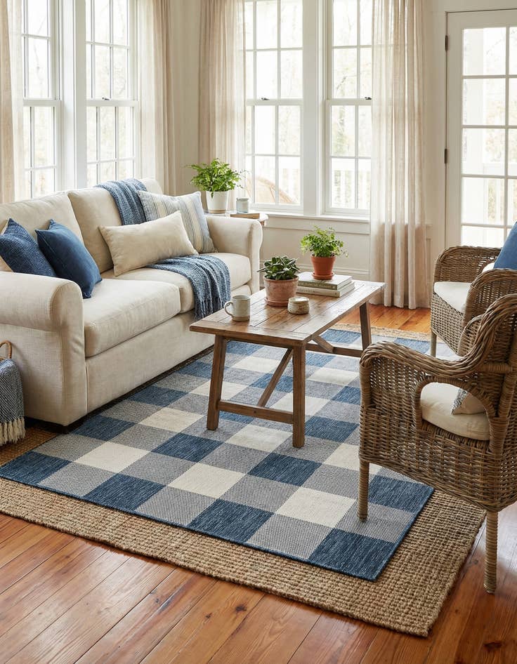 Detail image of 5' 3 x 8' Easy-Clean Checkered Indoor / Outdoor Rug