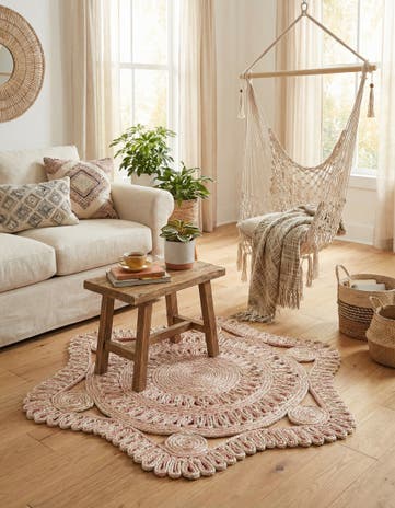 Pink and White Handmade Braided Jute Round Rug