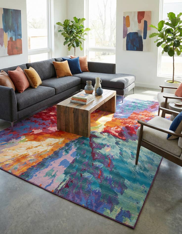 Detail image of 10' x 14'  Washable Modern Indoor / Outdoor Rug