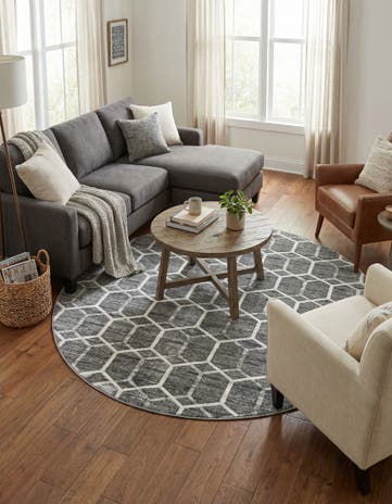 Grey Lattice Trellis Round Rug