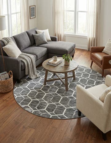 Grey Lattice Trellis Round Rug