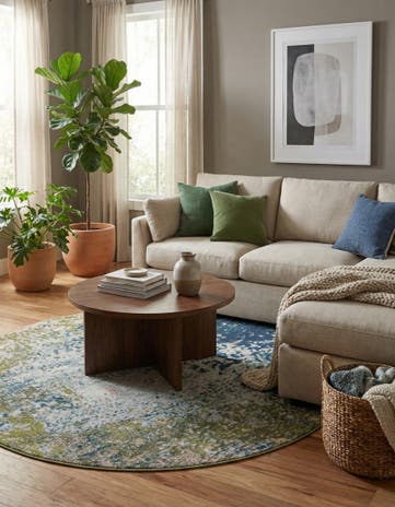 Blue Washable Casablanca Round Rug
