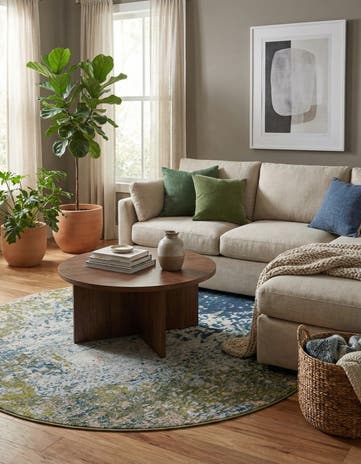 Blue Washable Casablanca Round Rug
