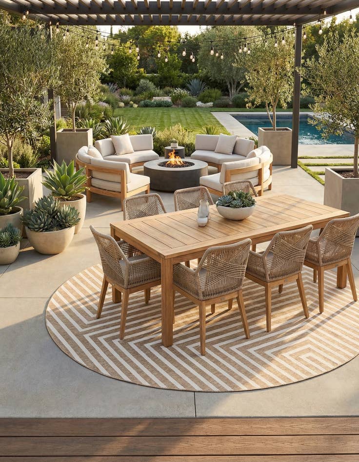 Detail image of 12' x 12'  Washable Modern Indoor / Outdoor Round Rug