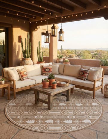 13' x 13' Easy-Clean Southwestern Indoor / Outdoor Round Rug