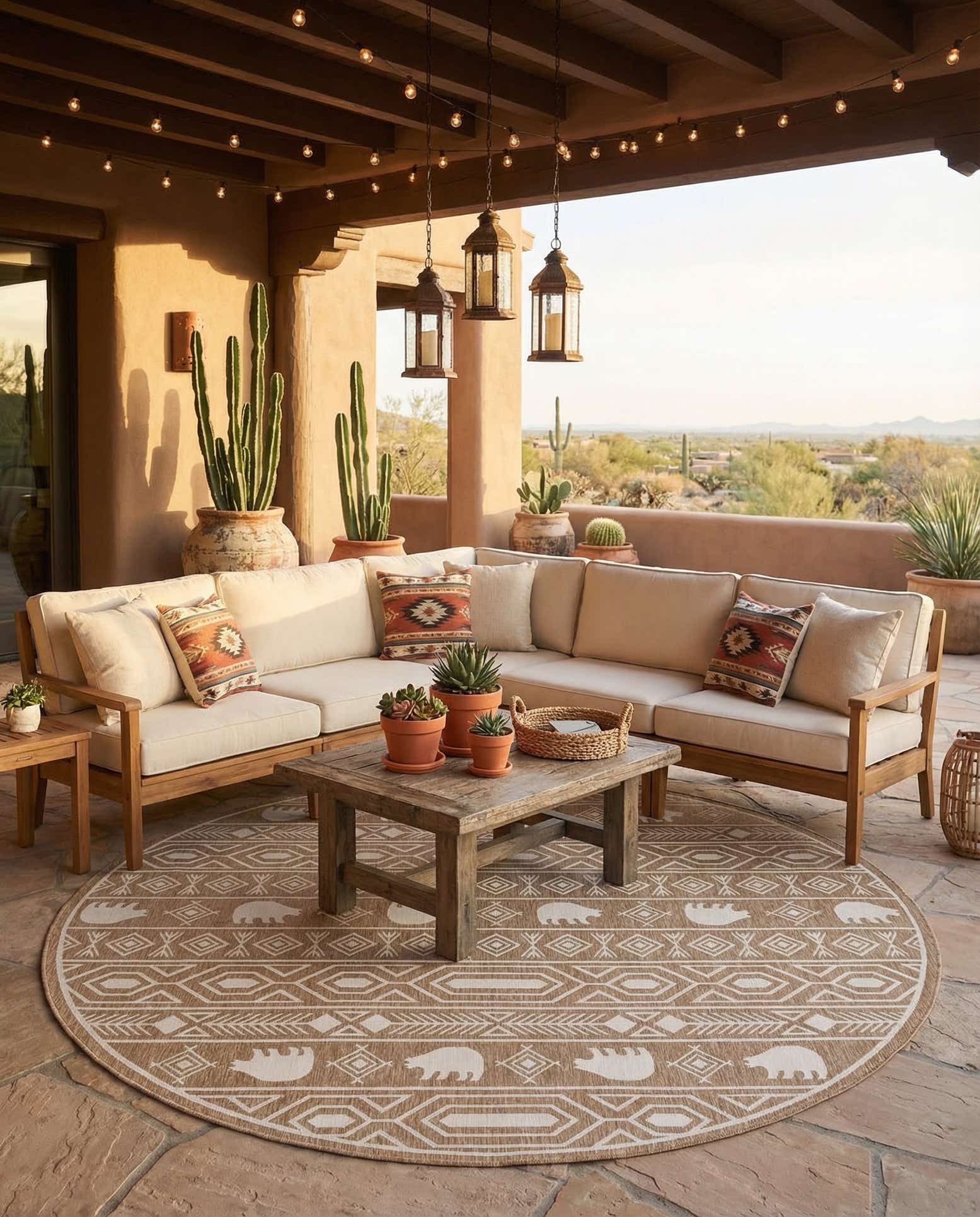 13' x 13' Easy-Clean Southwestern Indoor / Outdoor Round Rug