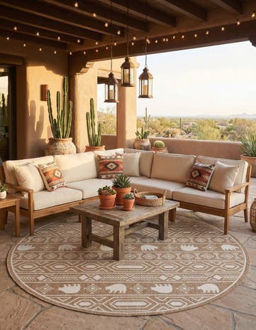 13' x 13' Easy-Clean Southwestern Indoor / Outdoor Round Rug