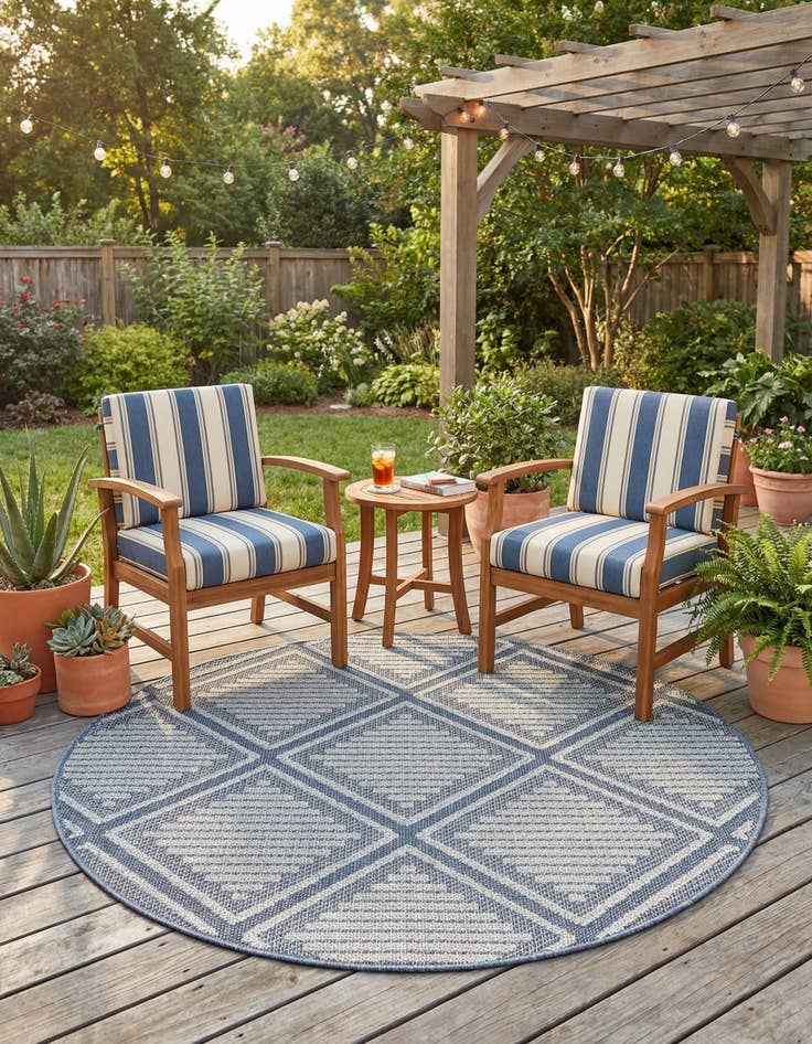 Detail image of  5' 3 x 5' 3  Washable Lattice Indoor / Outdoor Round Rug