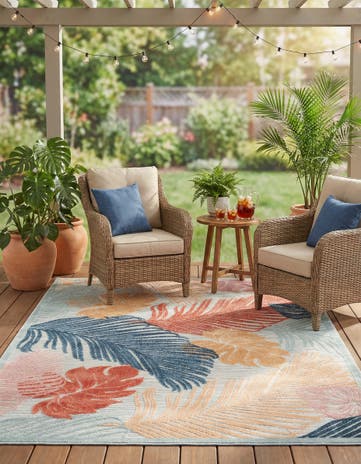 Easy-Clean Botanical Indoor / Outdoor Rug