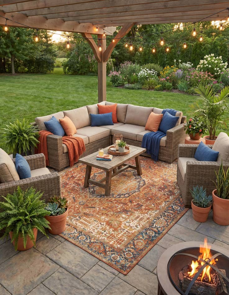 Detail image of 10' x 12'  Washable Traditional Indoor / Outdoor Rug