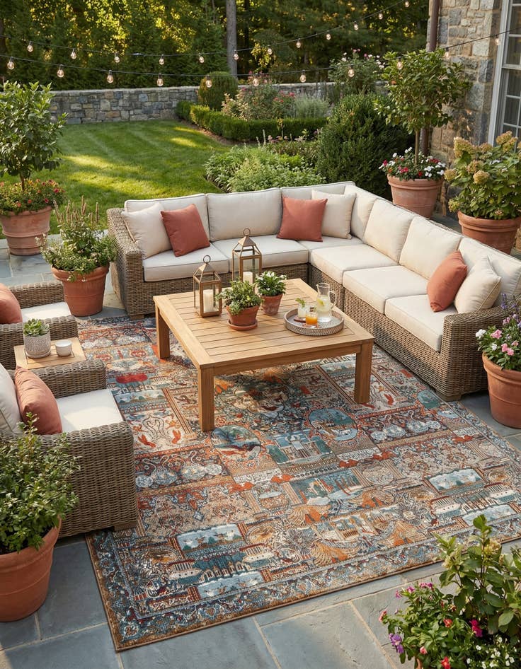 Detail image of 9' x 12'  Washable Traditional Indoor / Outdoor Rug