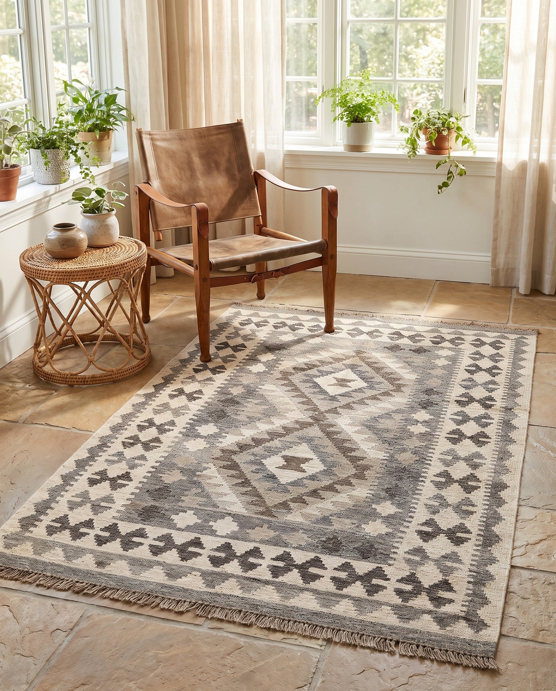 3' 4 x 5' Hand Woven Kilim Maymana Wool Rug