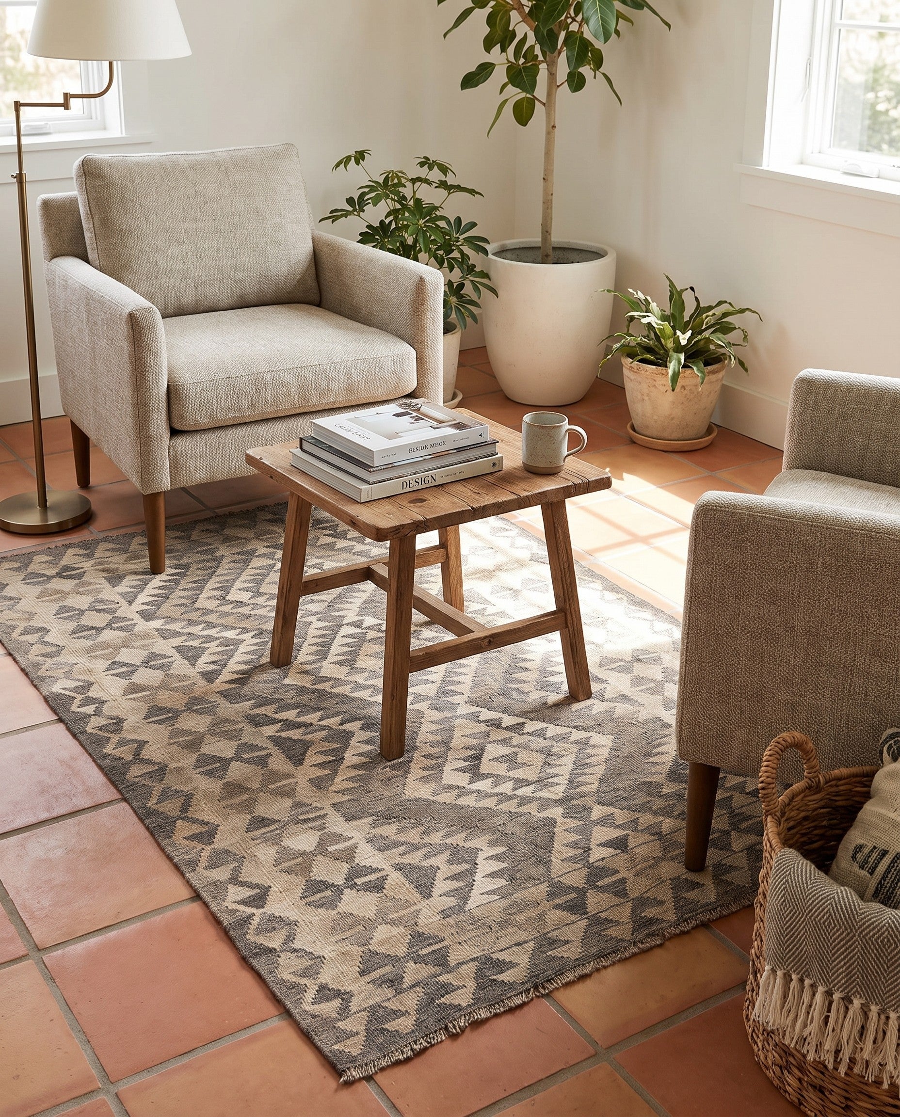 4' x 6' 1 Hand Woven Kilim Maymana Wool Rug