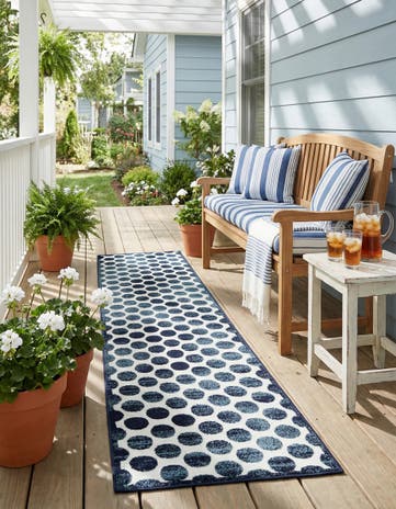 Navy Blue Easy-Clean Sabrina Soto Indoor / Outdoor Runner Rug