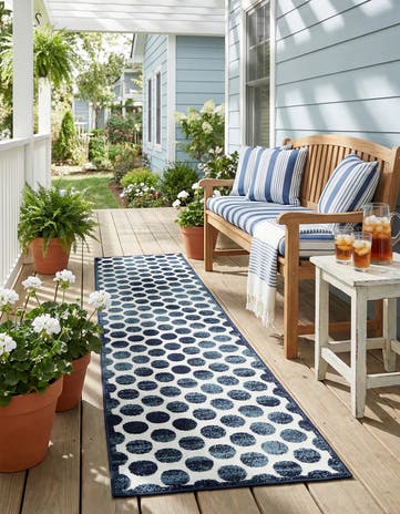 Navy Blue Easy-Clean Sabrina Soto Indoor / Outdoor Runner Rug