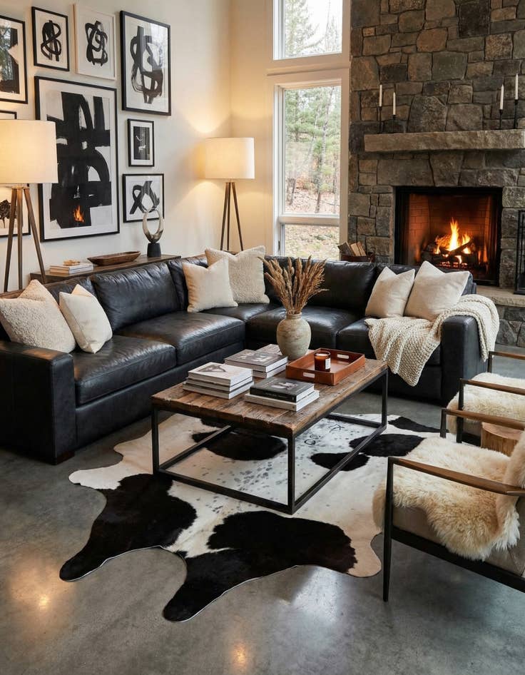 Detail image of 5' 1 x 5' 8 Cowhide Leather Square Rug