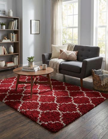 Burgundy Red Lattice Shag Rug