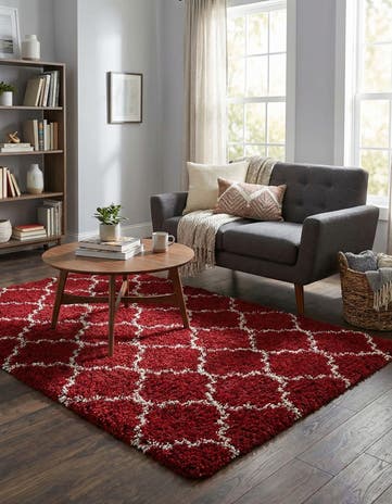 Burgundy Red Lattice Shag Rug