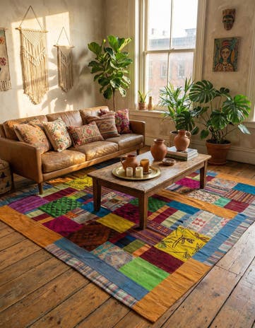 5' 6 x 8' Hand Woven Kilim Patchwork Wool Rug