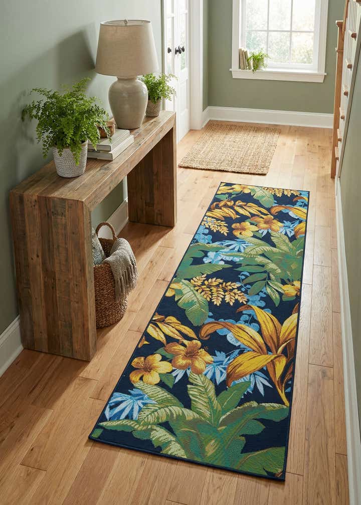 2' 7 x 9' Easy-Clean Botanical Indoor / Outdoor Runner Rug