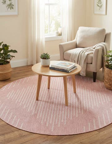 Pink Easy-Clean Modern Indoor / Outdoor Round Rug