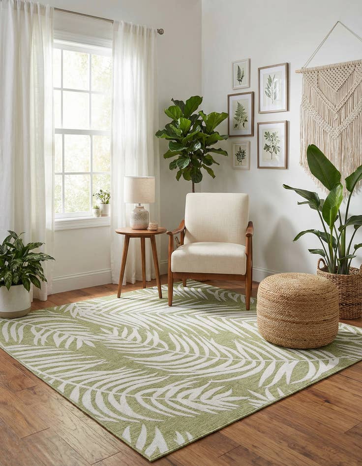Detail image of 7' 10 x 7' 10  Washable Botanical Indoor / Outdoor Square Rug
