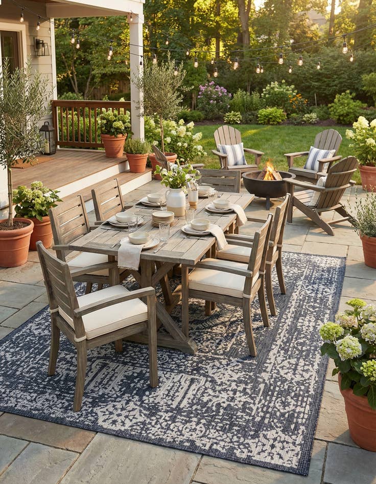 Detail image of 9' x 12'  Washable Traditional Indoor / Outdoor Rug