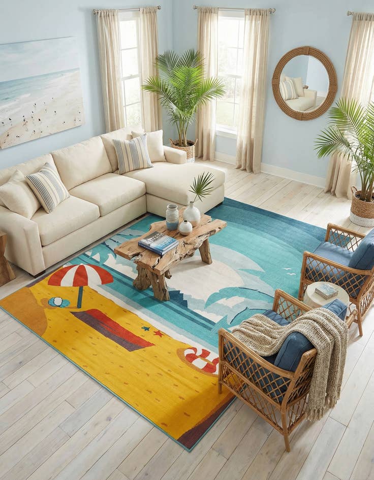 Detail image of 10' x 14'  Washable Coastal Indoor / Outdoor Rug