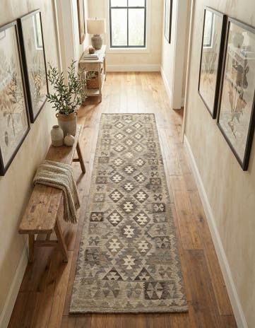 2' 9 x 9' 9 Hand Woven Kilim Maymana Wool Runner Rug
