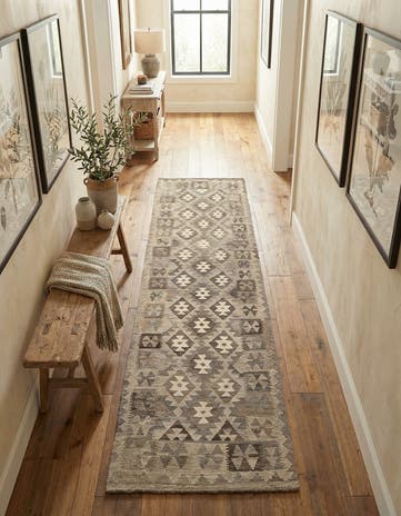 2' 9 x 9' 9 Hand Woven Kilim Maymana Wool Runner Rug