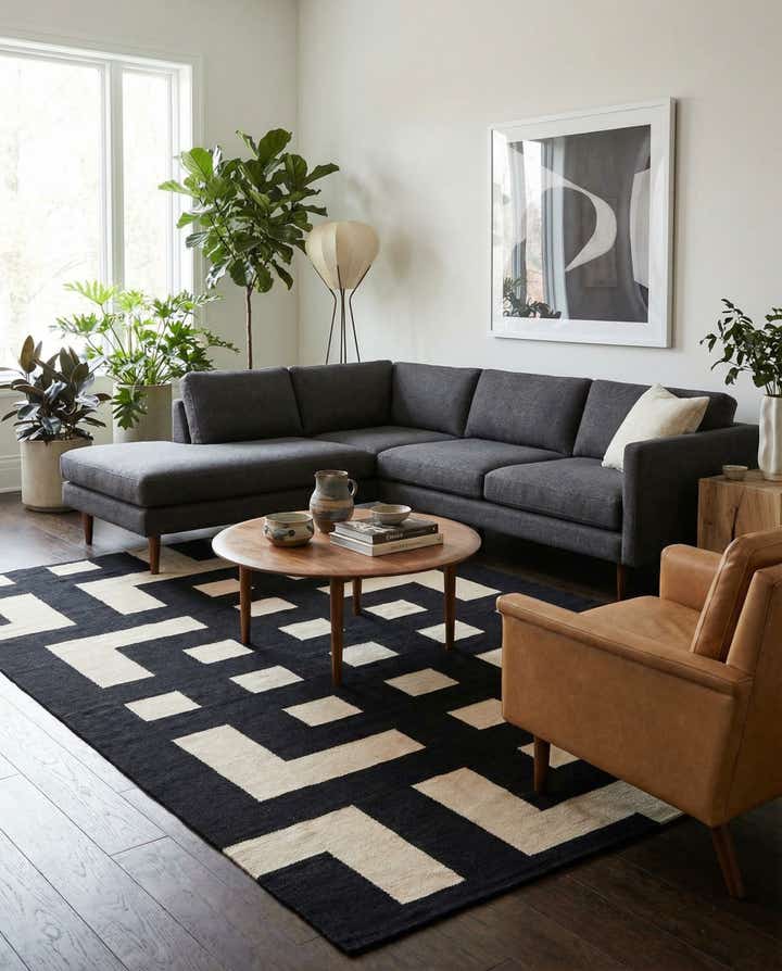 6' 9 x 9' 7 Hand Woven Kilim Modern Wool Rug