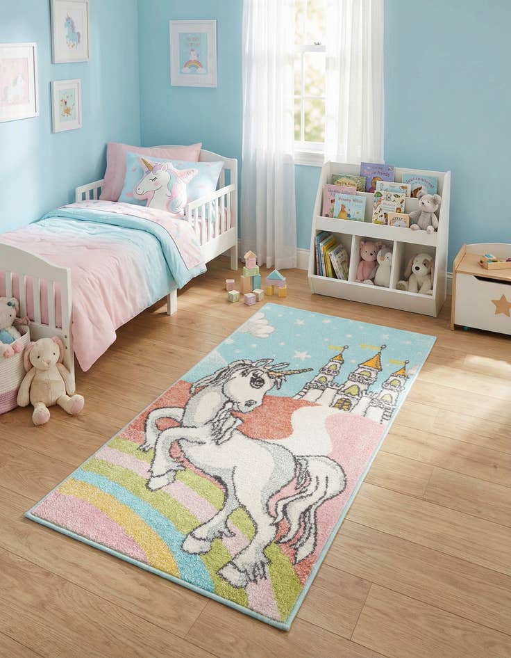 Detail image of 2' 2 x 4' Unicorn Whimsy Kids Runner Rug