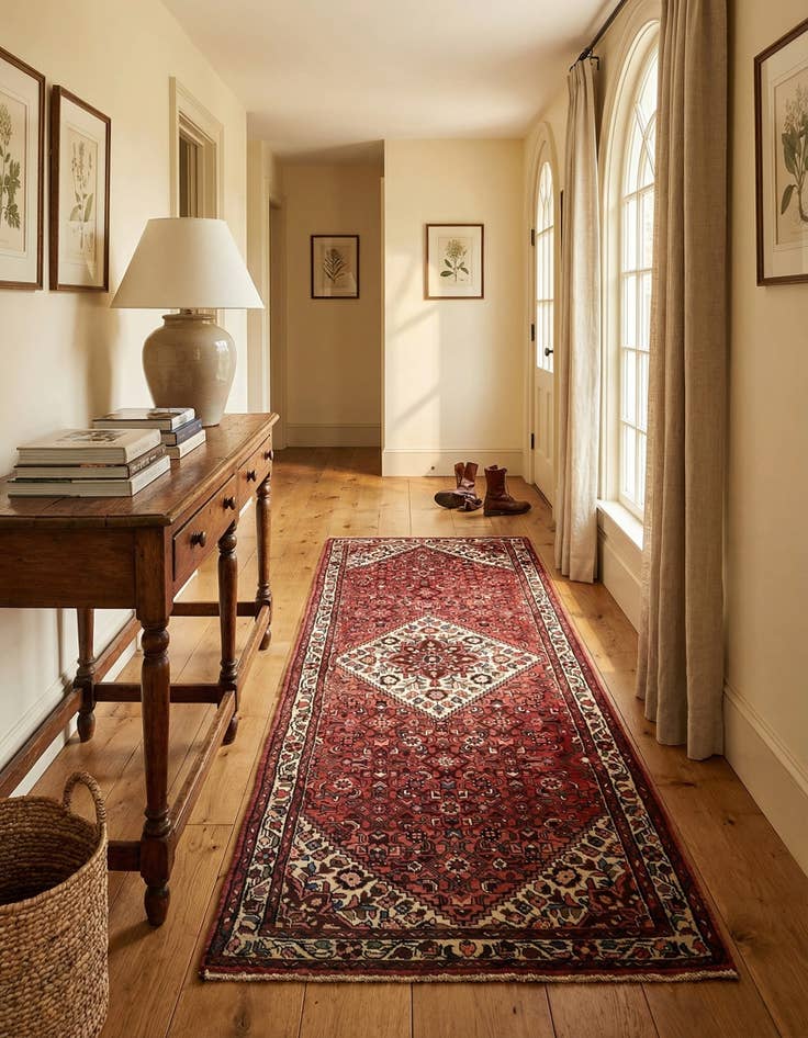 Detail image of 3' 10 x 10' 2  Hand Knotted Hossainabad Persian Wool Runner Rug