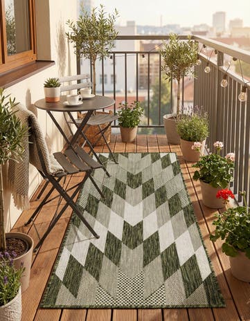 Green Easy-Clean Modern Indoor / Outdoor Runner Rug