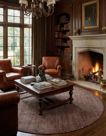 Mocha Brown Hand Woven Jill Zarin English Manor Wool Round Rug