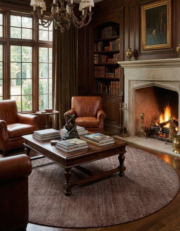 Mocha Brown Hand Woven Jill Zarin English Manor Wool Round Rug