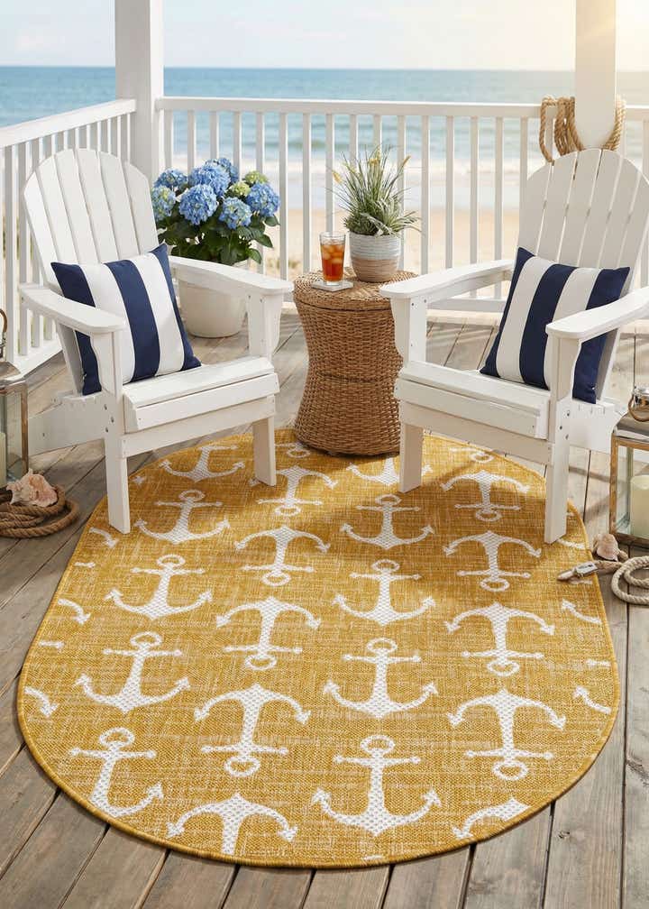 3' x 5' 3 Easy-Clean Coastal Indoor / Outdoor Oval Rug