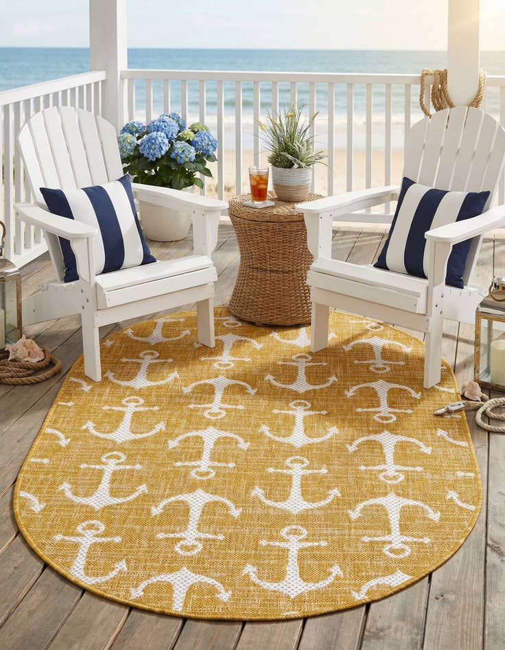 Detail image of 3' x 5' 3  Washable Coastal Indoor / Outdoor Oval Rug
