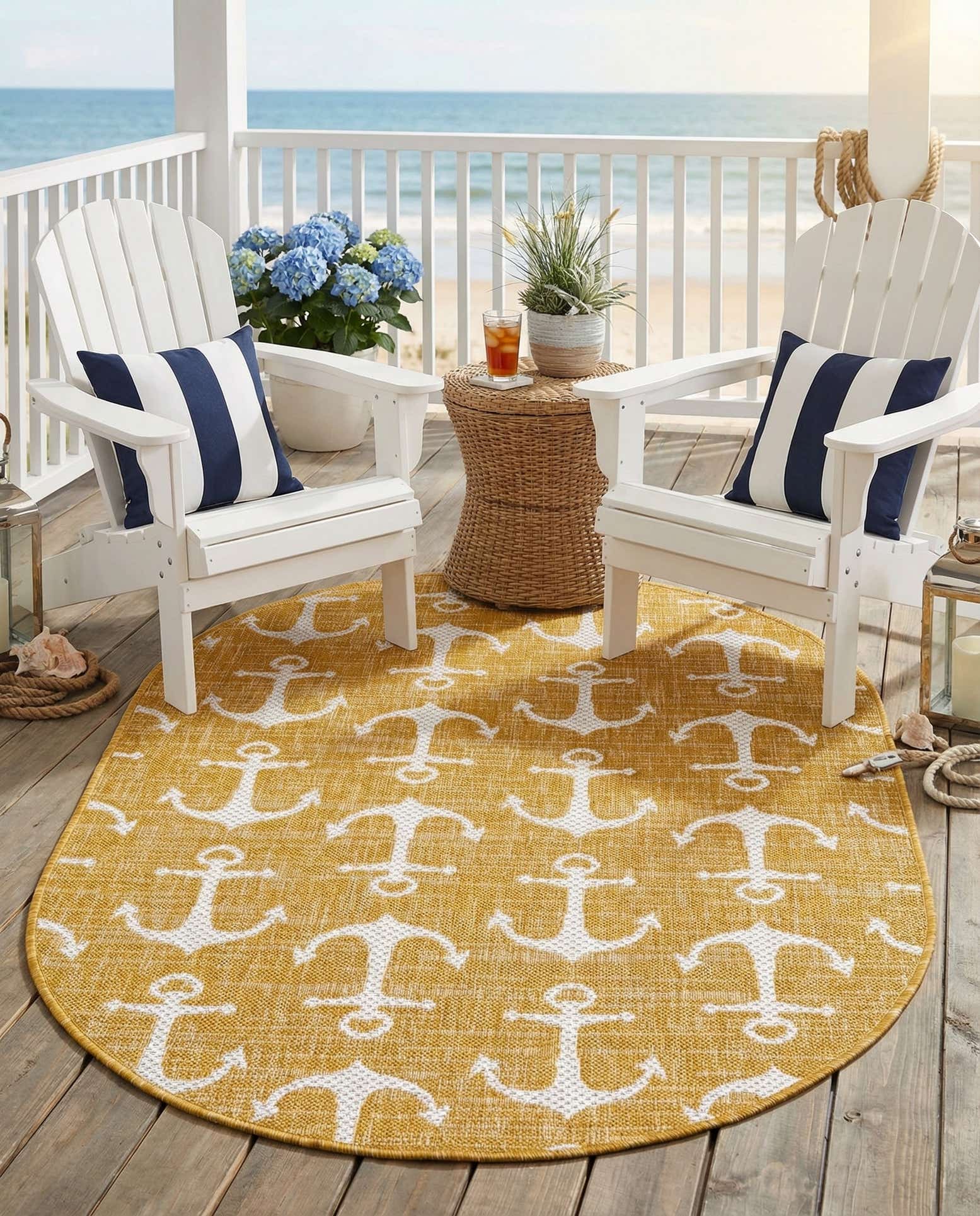 3' x 5' 3 Easy-Clean Coastal Indoor / Outdoor Oval Rug