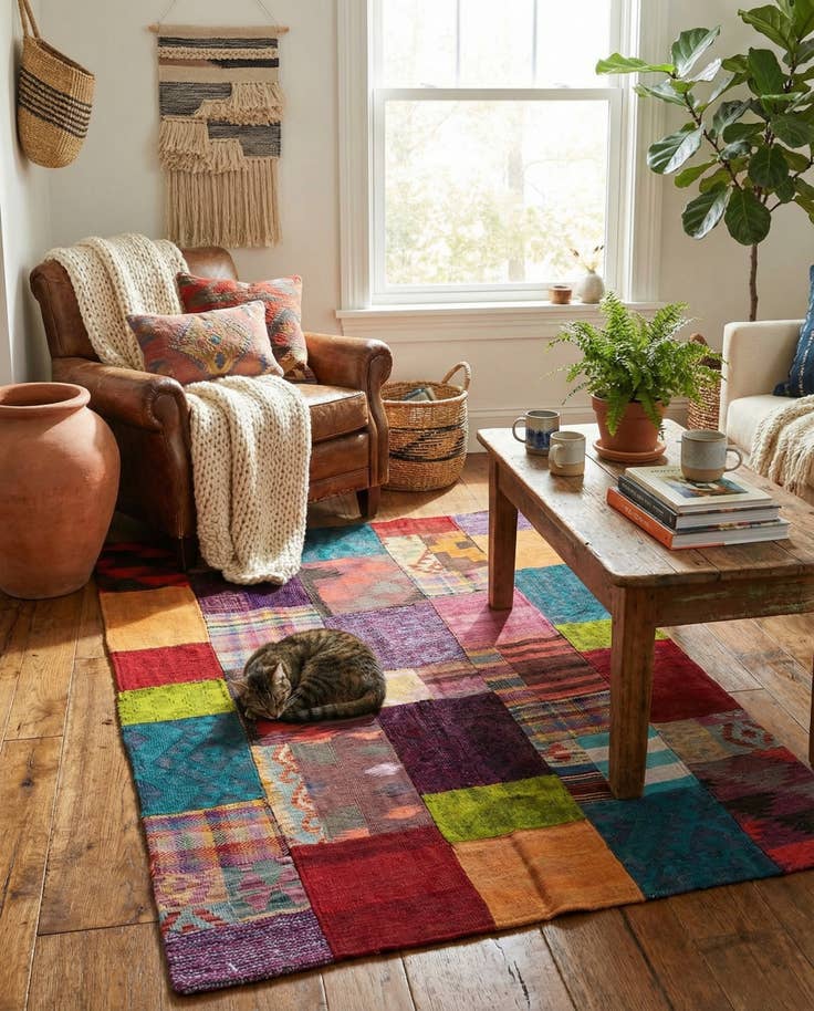 Detail image of 4' x 6' Hand Woven Kilim Patchwork Wool Rug