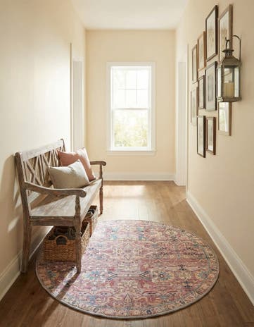 Pink Washable Nostalgia Round Rug